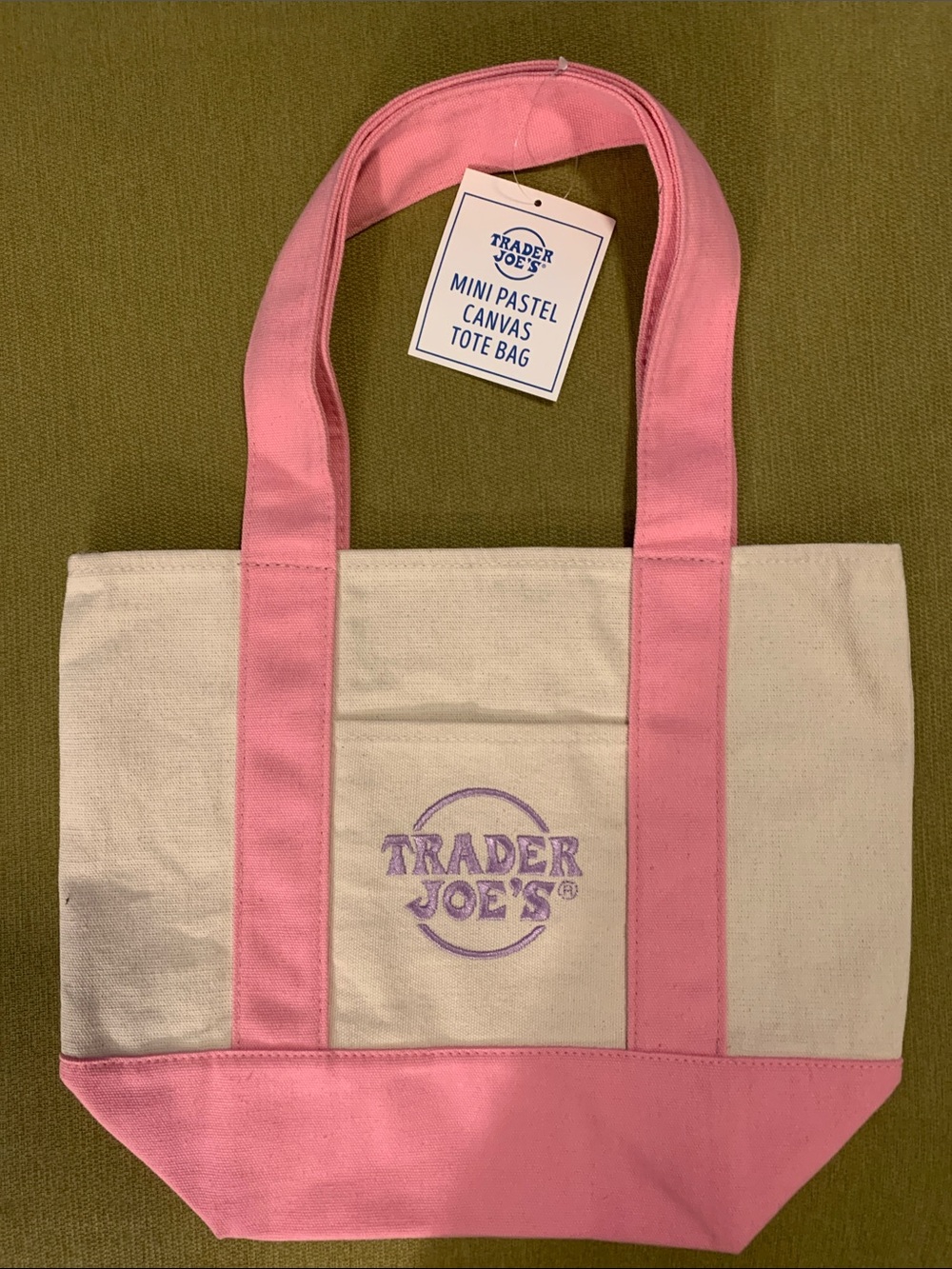 Trader Joe's Mini Pastel Canvas Tote in Pink Trim